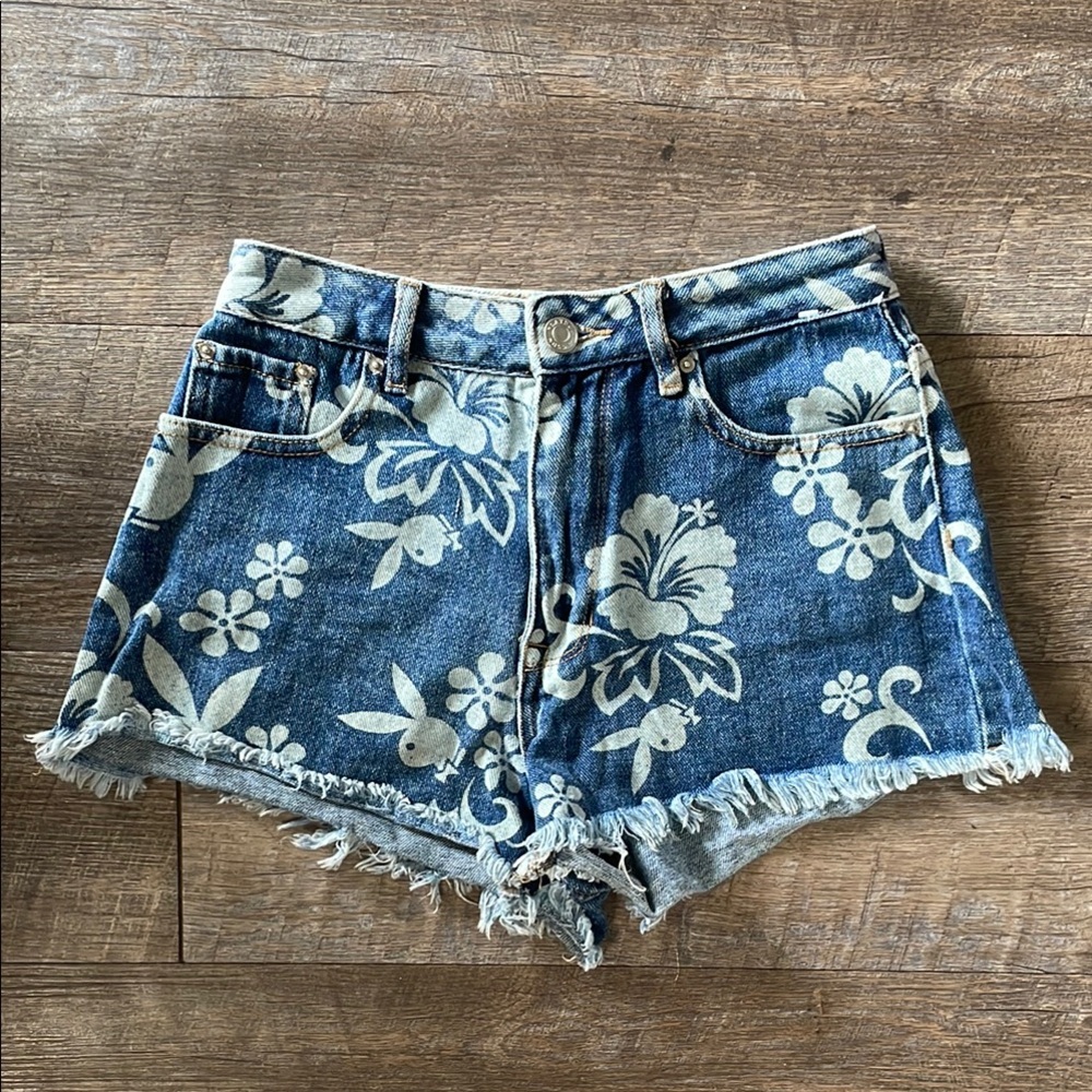 Playboy by pacsun Floral Denim high waisted jean Shorts